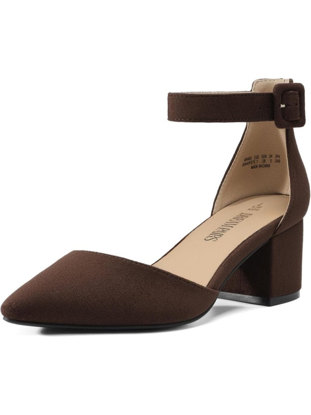 Women's Brown ANNEE Closed Toe Low Chunky Block Heels Ankle Strap Pumps Shoes
